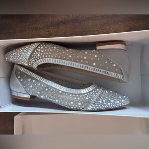 Alex Marie Women 6 Beaded Rhinestone Ballet‎ Flat Pointed Luciela Silver NEW